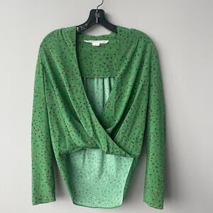 Veronica Beard Blouse Womens 0 Green Silk Floral Long Sleeve Wrap Top Elegant
